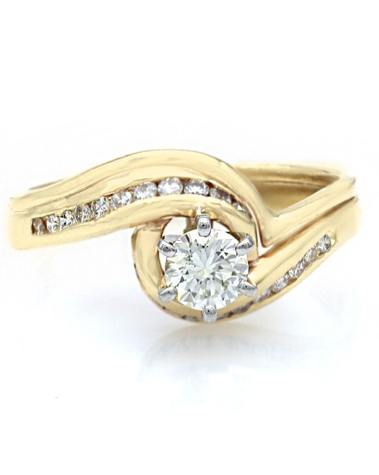Diamond Solitaire Bypass Wedding Set in Yellow Gold